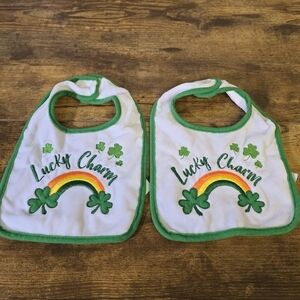 3/$15 St Patrick's day Lucky Charm Baby Bibs Set of 2 Green and White